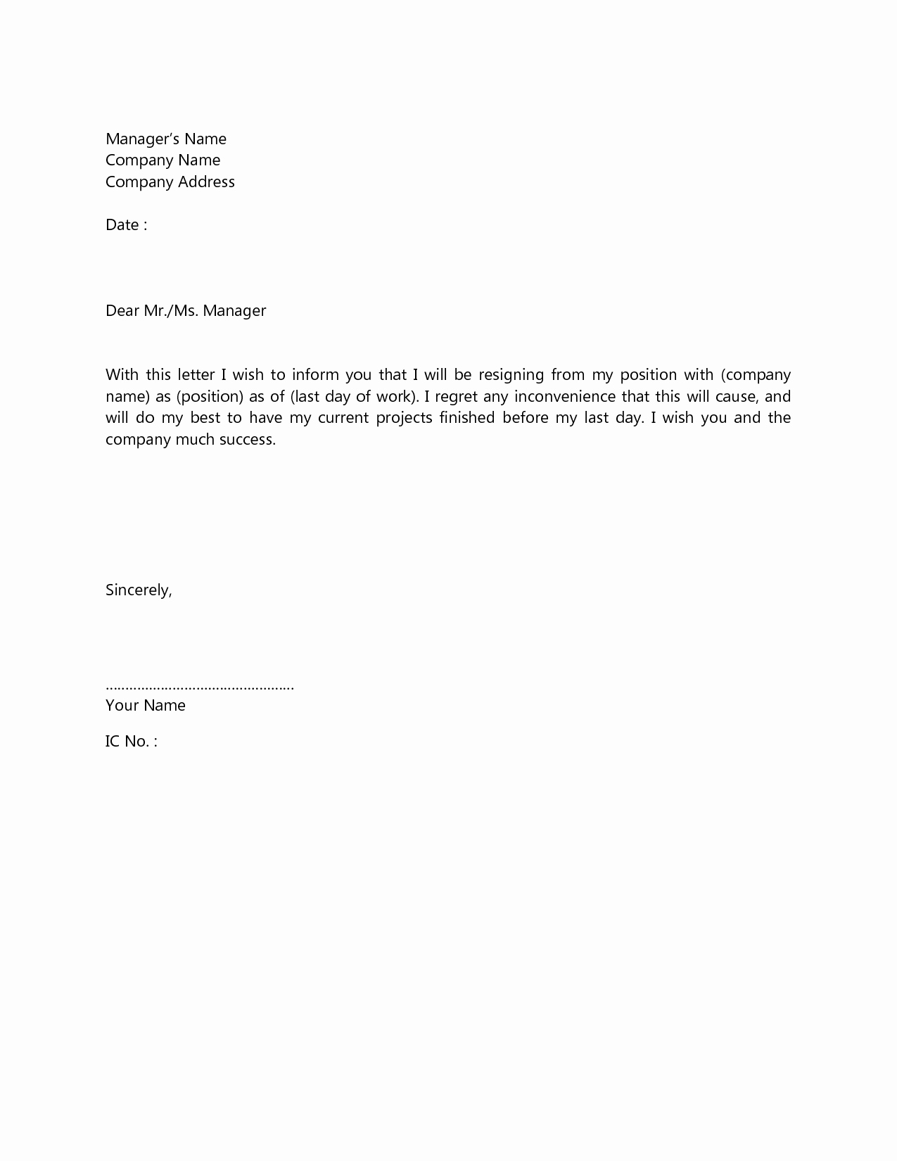 Letter Of Resignation Template Download Unique Resignation Letter Template