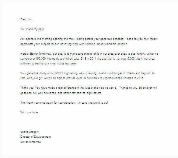 Letter Template for Microsoft Word Inspirational Donor Thank You Letter Template – 10 Free Word Excel