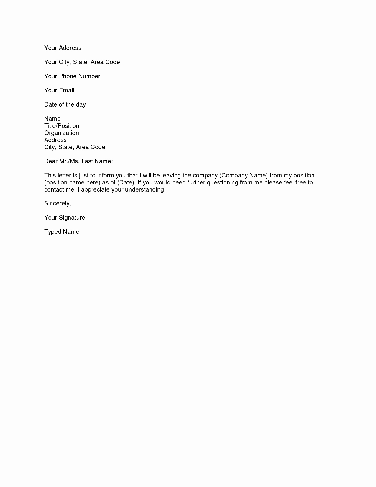 Letter Template for Microsoft Word Unique Free Writing Letter Of Resignation Example