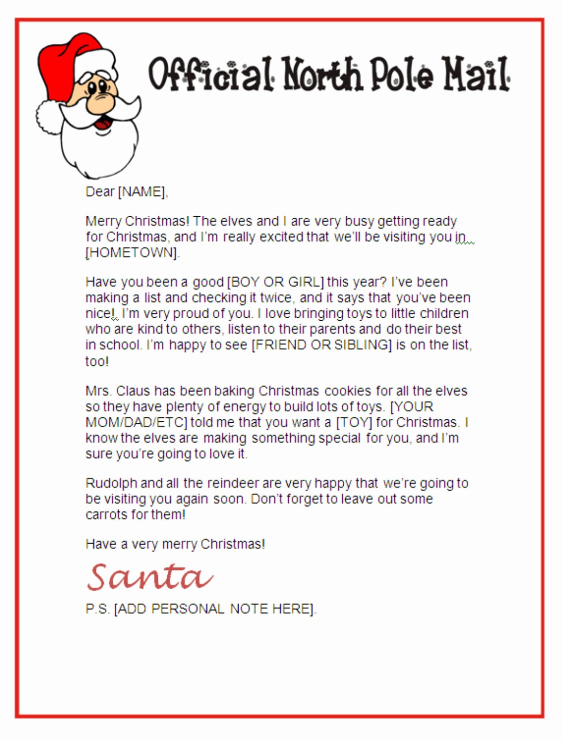 Letter to Santa Claus Templates Beautiful 7 Best Of Free Printable Santa Letters Templates