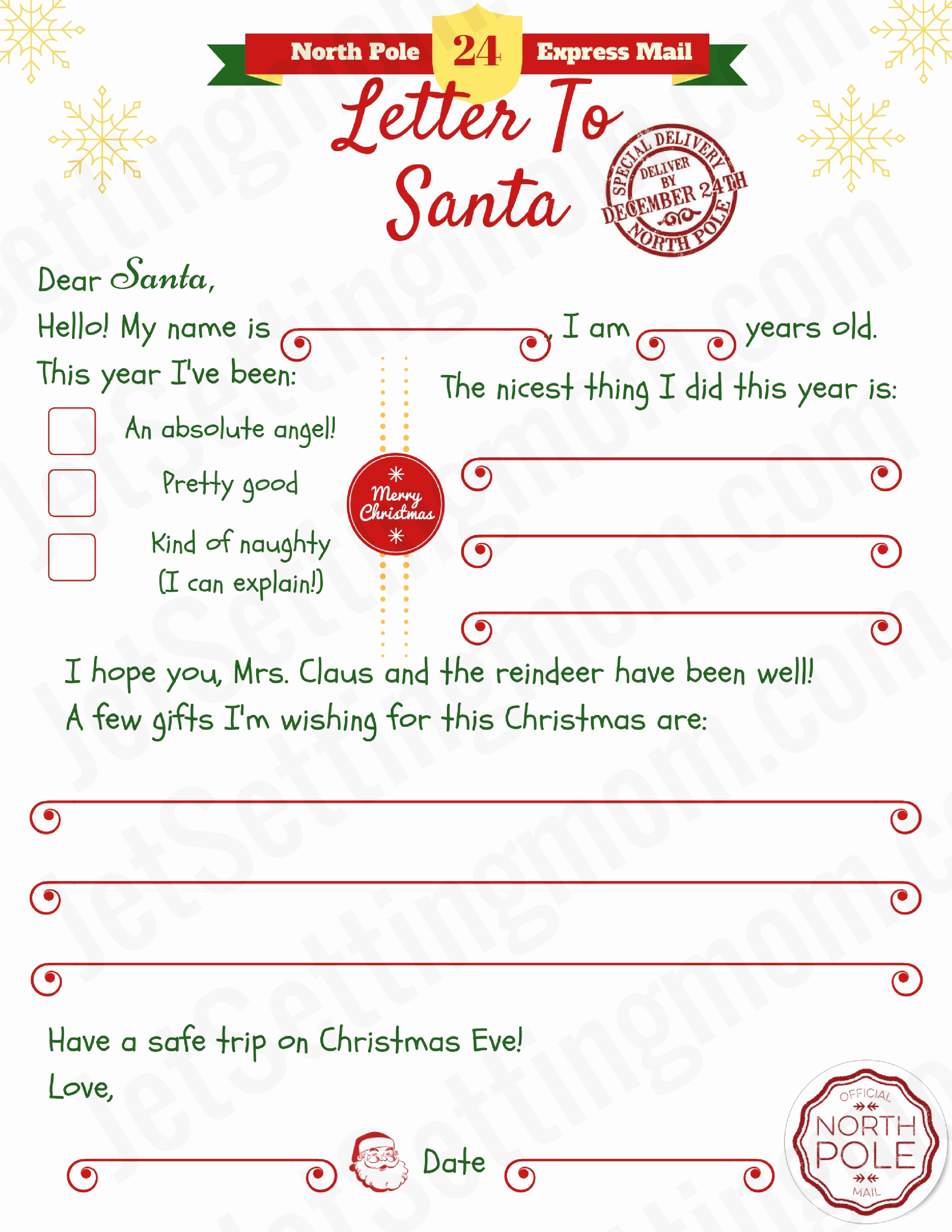 Letter to Santa Claus Templates Best Of Free Printable Letter to Santa Template Writing to Santa