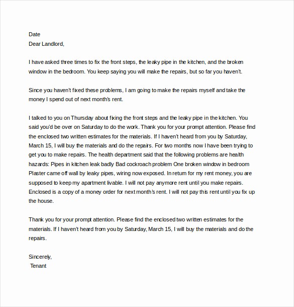 Letter to Tenant About Repairs Inspirational 12 Plaint Letter to Landlord – Free Sample Example