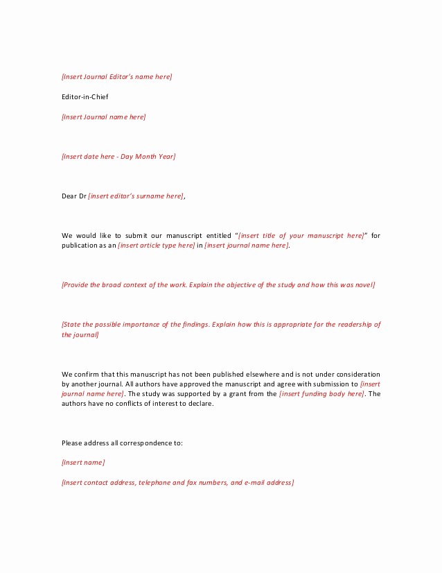 Letter to the Editor Templates Luxury Cover Letter Template Short&amp;extebded for Journal Editor