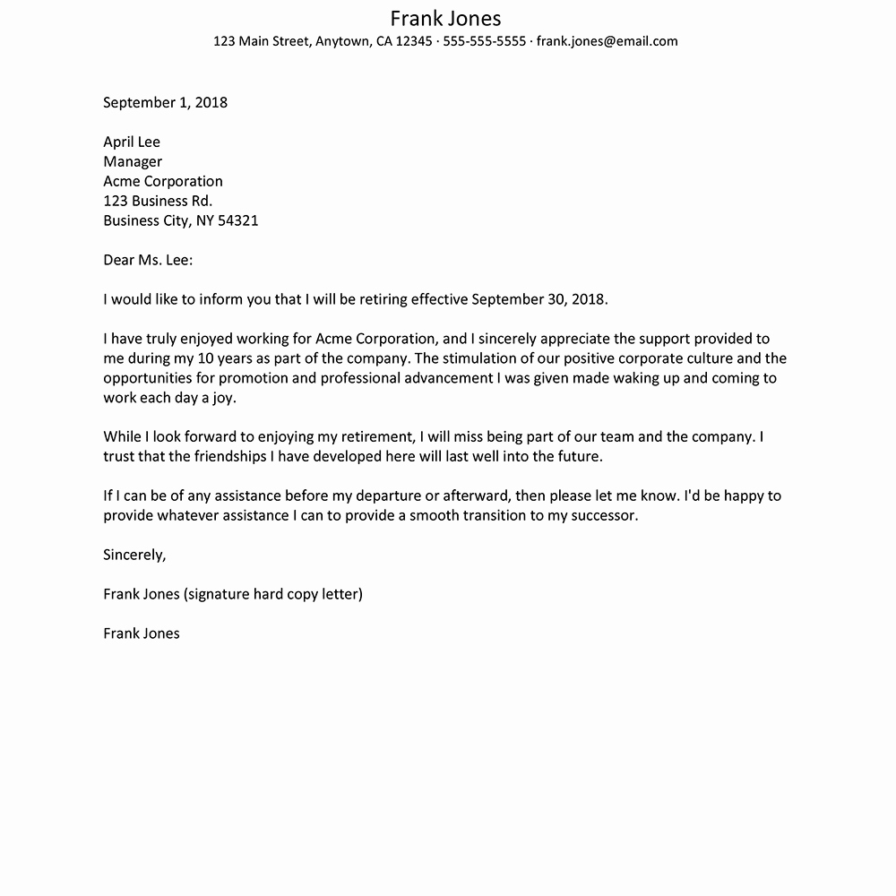 Letters Of Resignation for Retirement Fresh Retirement Resignation Letter Examples