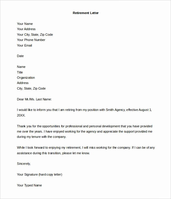 Letters Of Resignation for Retirement Inspirational Retirement Letter Template – 10 Free Word Pdf Documents