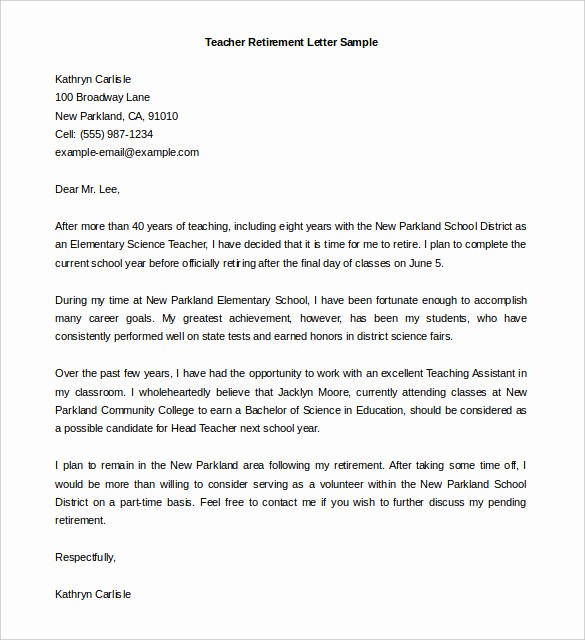 Letters Of Resignation for Retirement Lovely Sample Retirement Letter