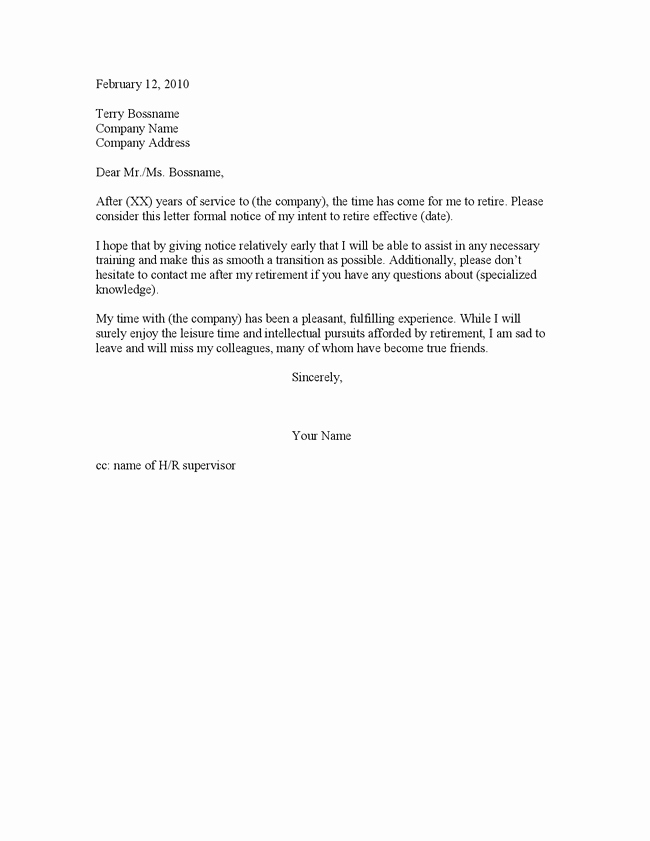 Letters Of Resignation for Retirement New Retirement Resignation Letters
