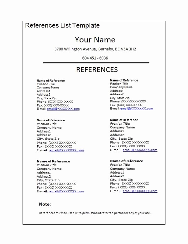 List Of Personal References Template Fresh List References Template