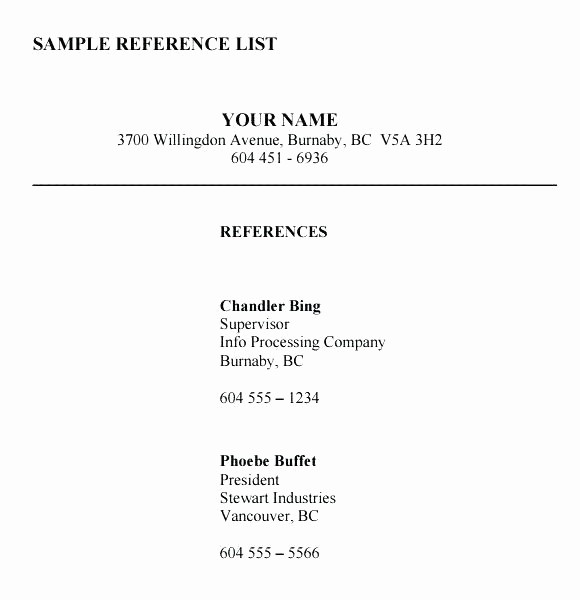 List Of Personal References Template Luxury Resume Reference Template – Mkmafo