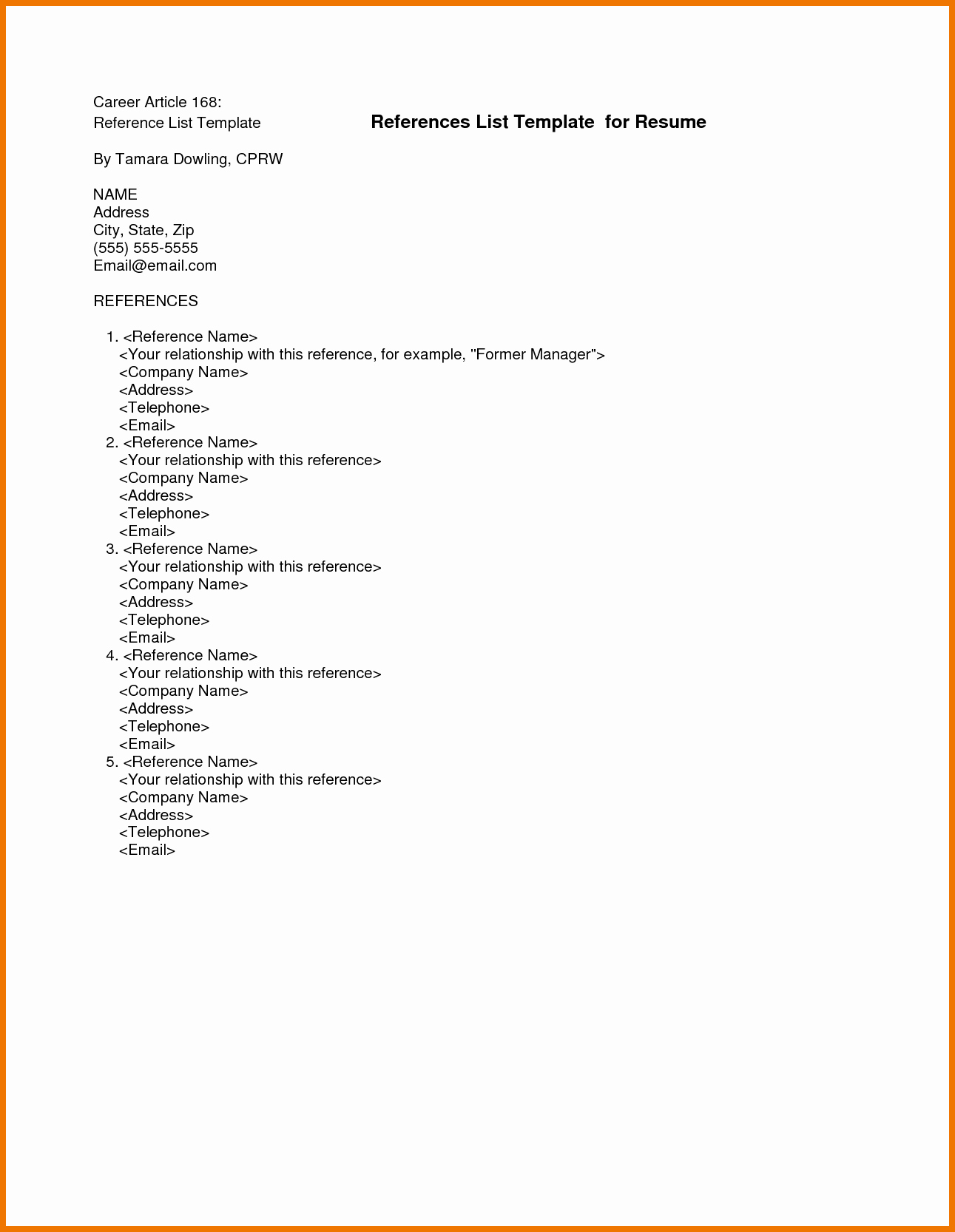 List Of Personal References Template Unique List References Template