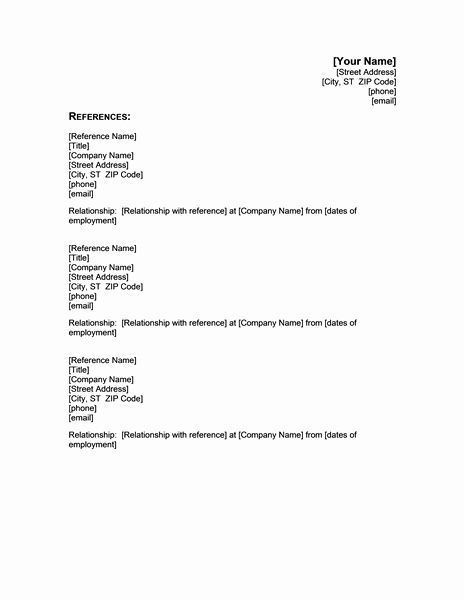 List Of Professional References Sample Unique Resume Reference Template Microsoft Word Google Search