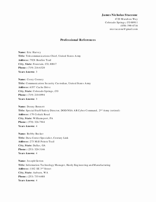 Listing References On A Resume Lovely List Of References James N Staccone