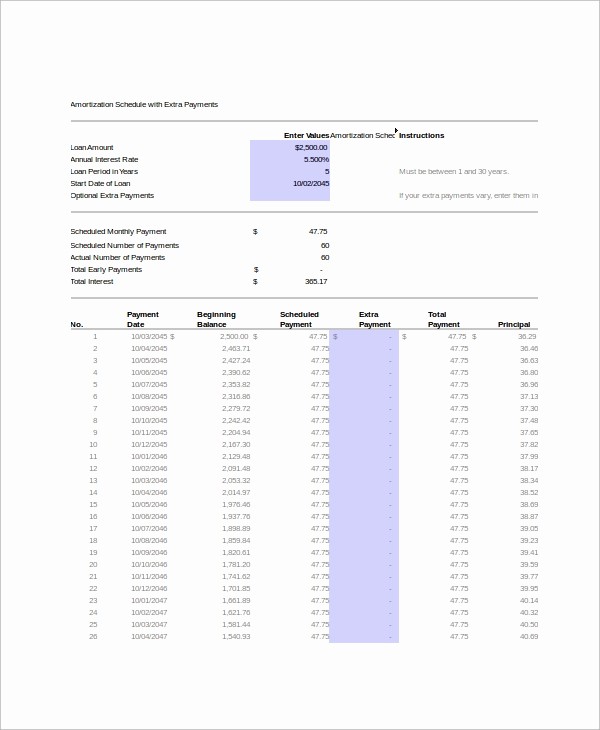 Loan Amortization Calculator Extra Payments Fresh 6 Amortization Schedule Excel Samples