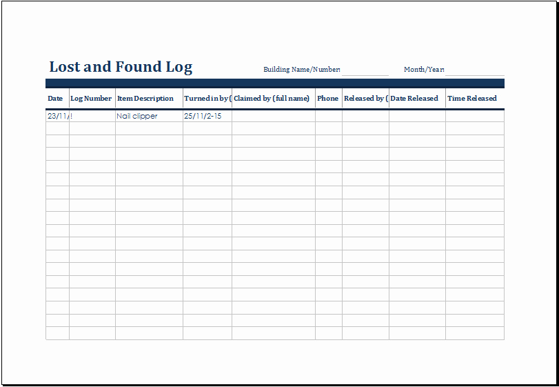 Lost and Found form Sample Awesome Lost and Found Log Template for Ms Excel