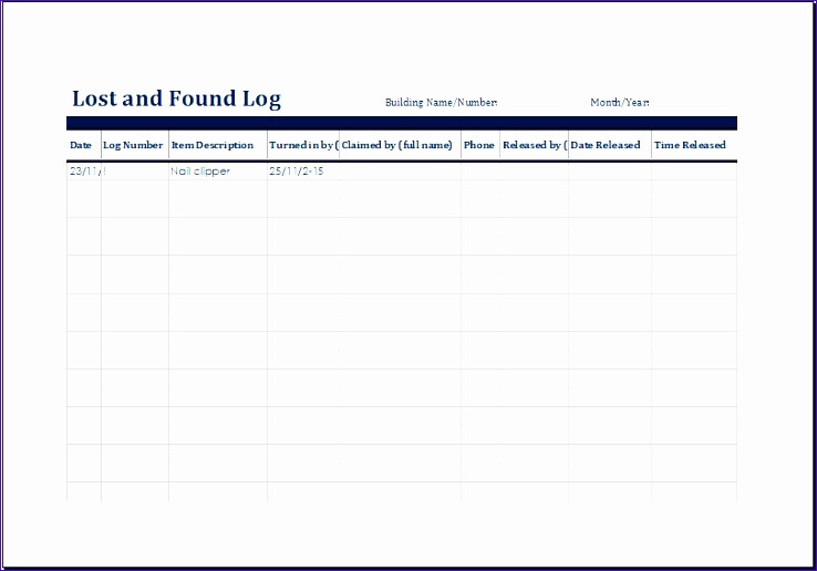 Lost and Found Sign Template Elegant 7 Lost and Found Log Exceltemplates Exceltemplates