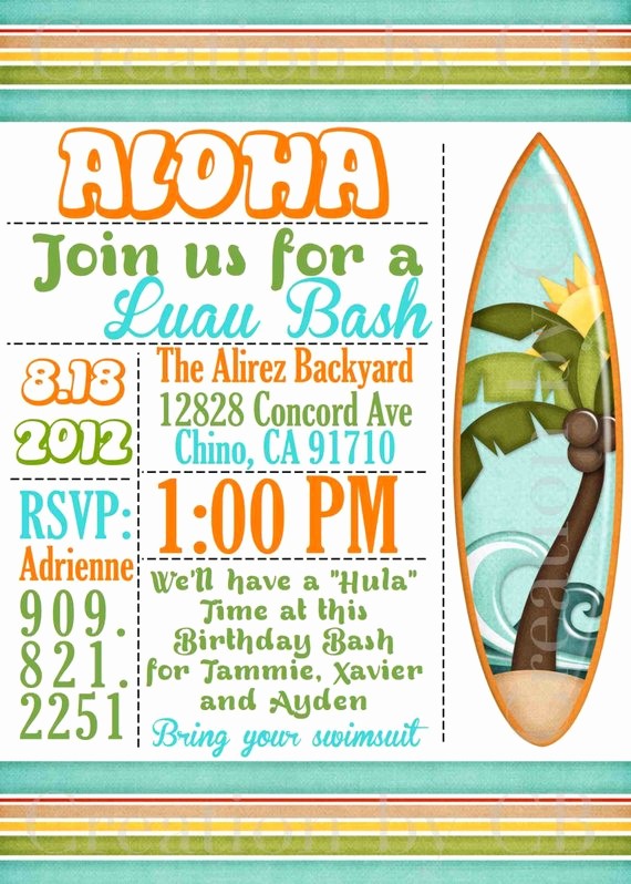 Luau Party Invitations Templates Free Fresh Luau Bash Invitation Birthday Invitation Potluck by