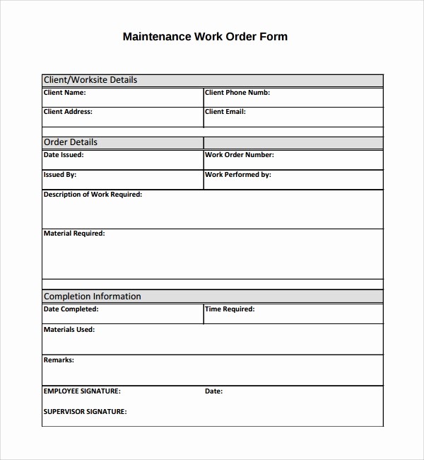 Maintenance Work order Template Excel Beautiful 8 Sample Maintenance Work order forms