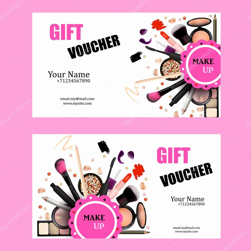 Make Up Gift Certificate Template Fresh Gift Voucher Card Design Set Cosmetic Products for Make