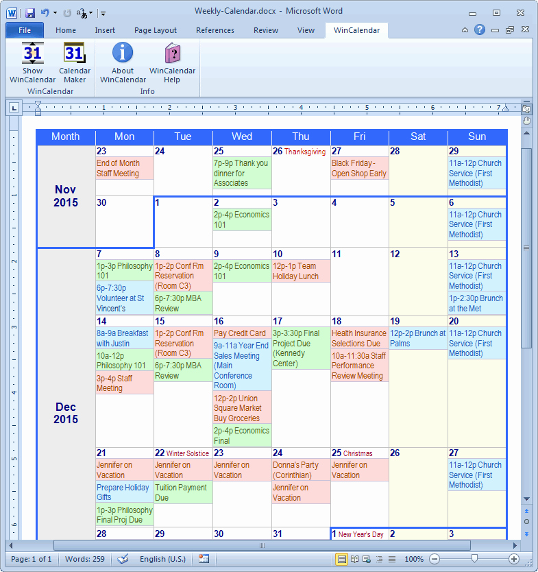 Make Your Own Weekly Calendar Elegant Calendar Maker &amp; Calendar Creator for Word and Excel