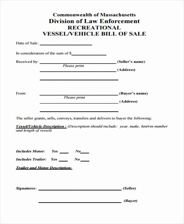 Massachusetts Vehicle Bill Of Sale Awesome 33 Bill Of Sale forms In Pdf