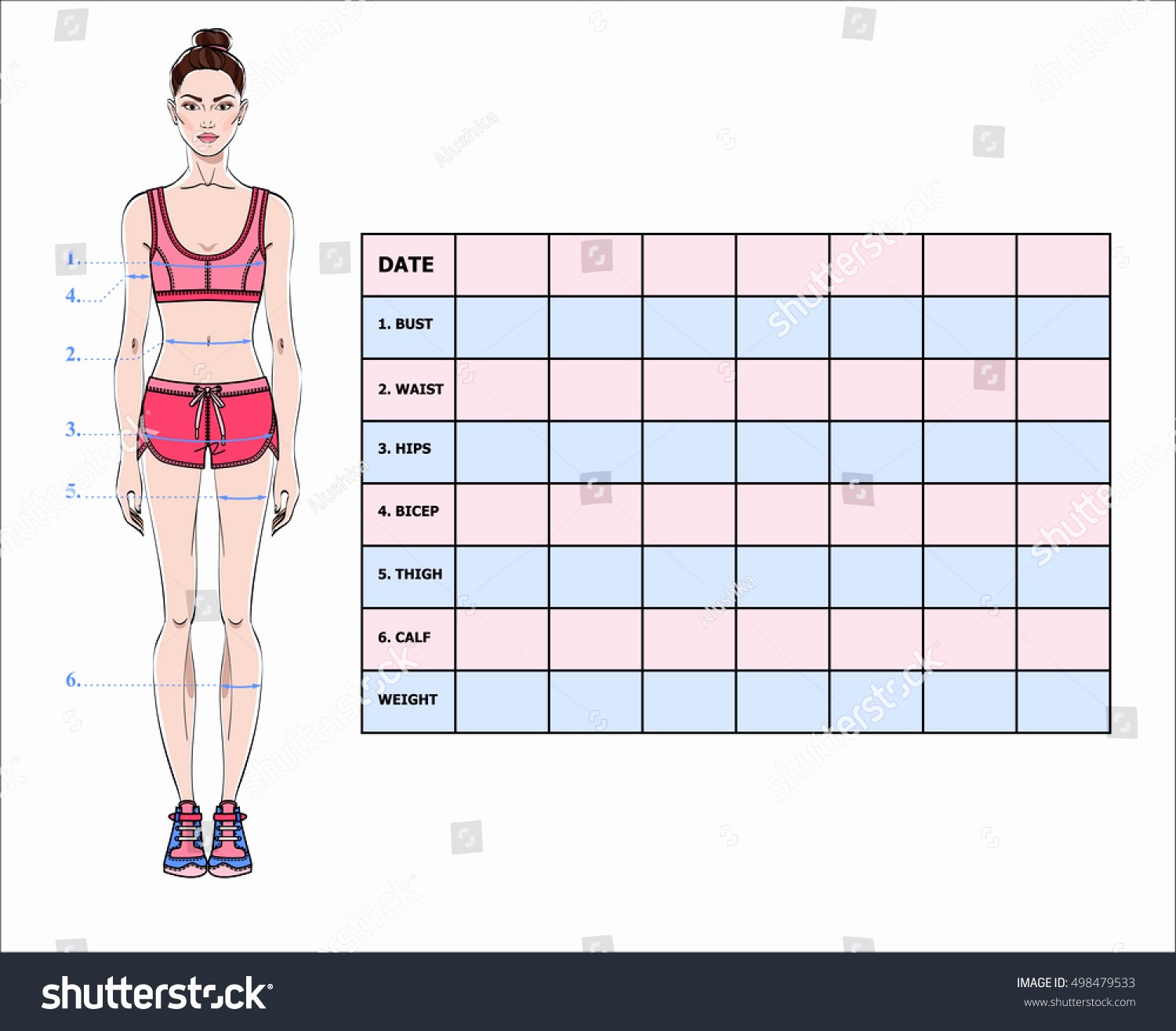 Measurement Chart for Weight Loss Lovely Measurement Chart Body Parameters Sport Diet Stock Vector