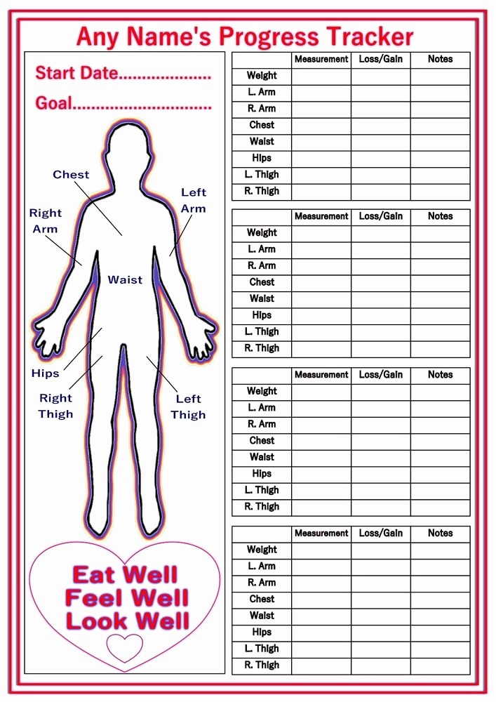 Measurements Chart for Weight Loss Unique Personalised Reusable Diet Weight Loss Chart Progress