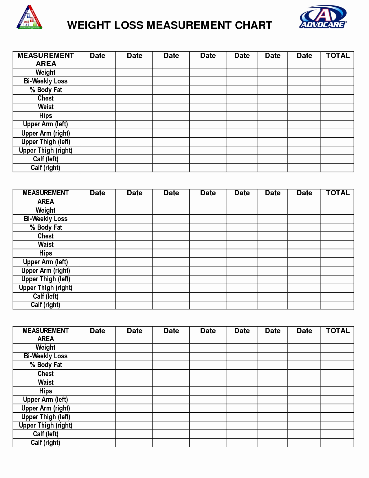 Measuring Chart for Weight Loss New Super Helpful when Tracking Your Body Measurements Print
