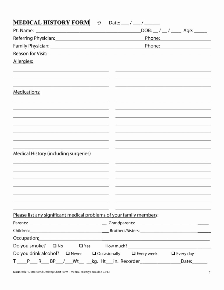 Medical History form Template Pdf Best Of 67 Medical History forms [word Pdf] Printable Templates