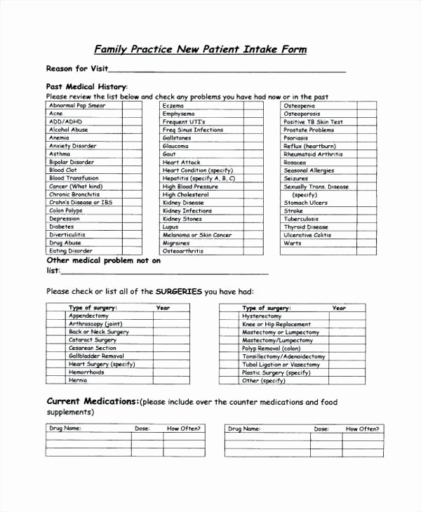 Medical History form Template Pdf New New Patient Intake form Template