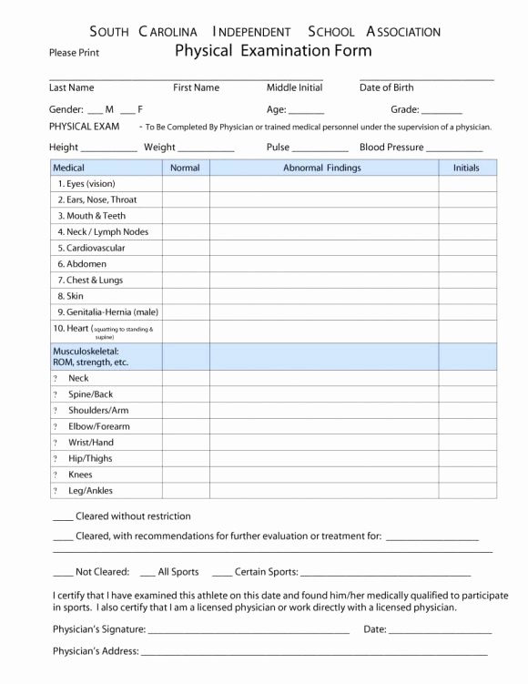 Medical Physical form for Employment Awesome 43 Physical Exam Templates &amp; forms [male Female]