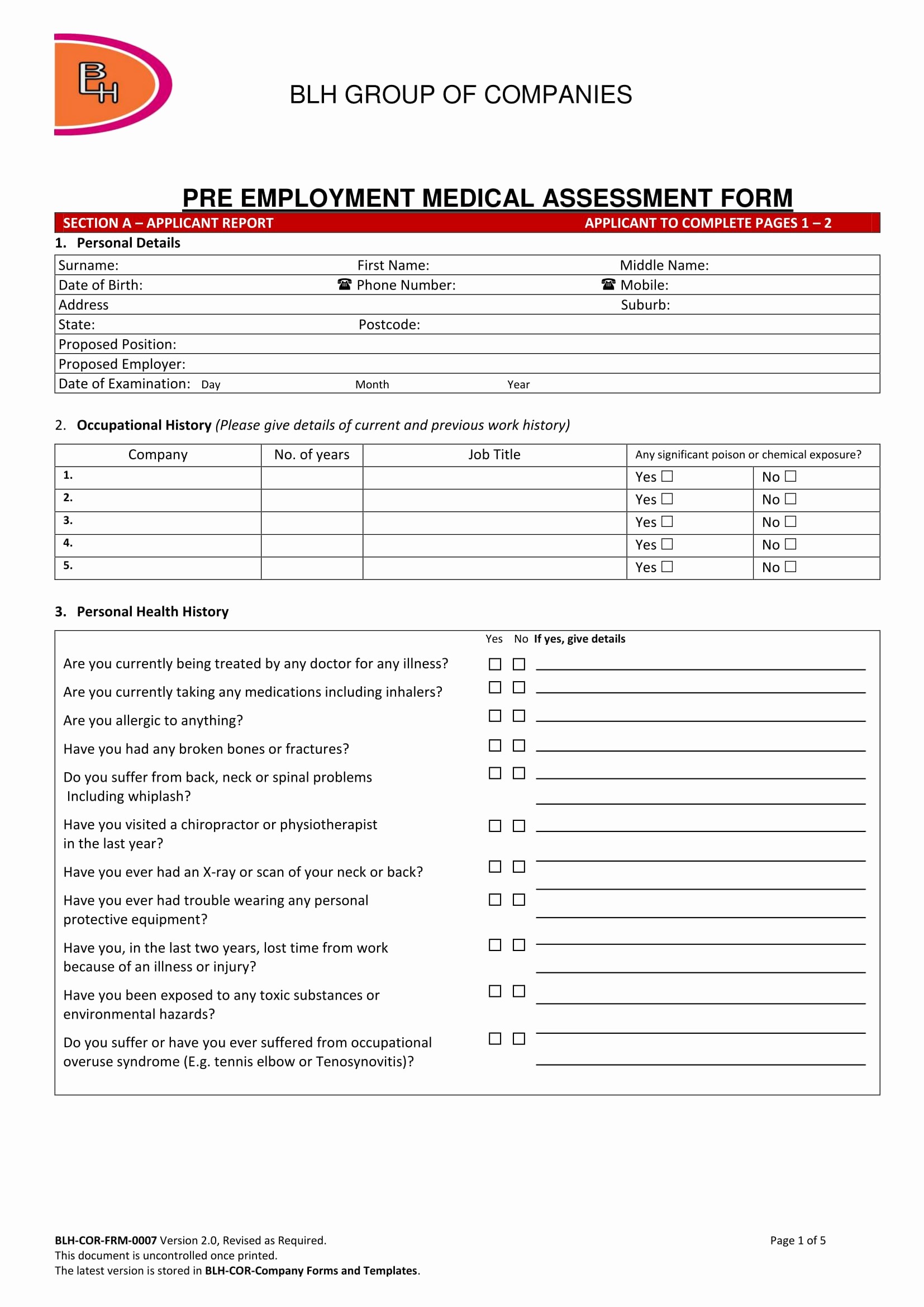 Medical Physical form for Employment Best Of 6 assessment forms for Employment