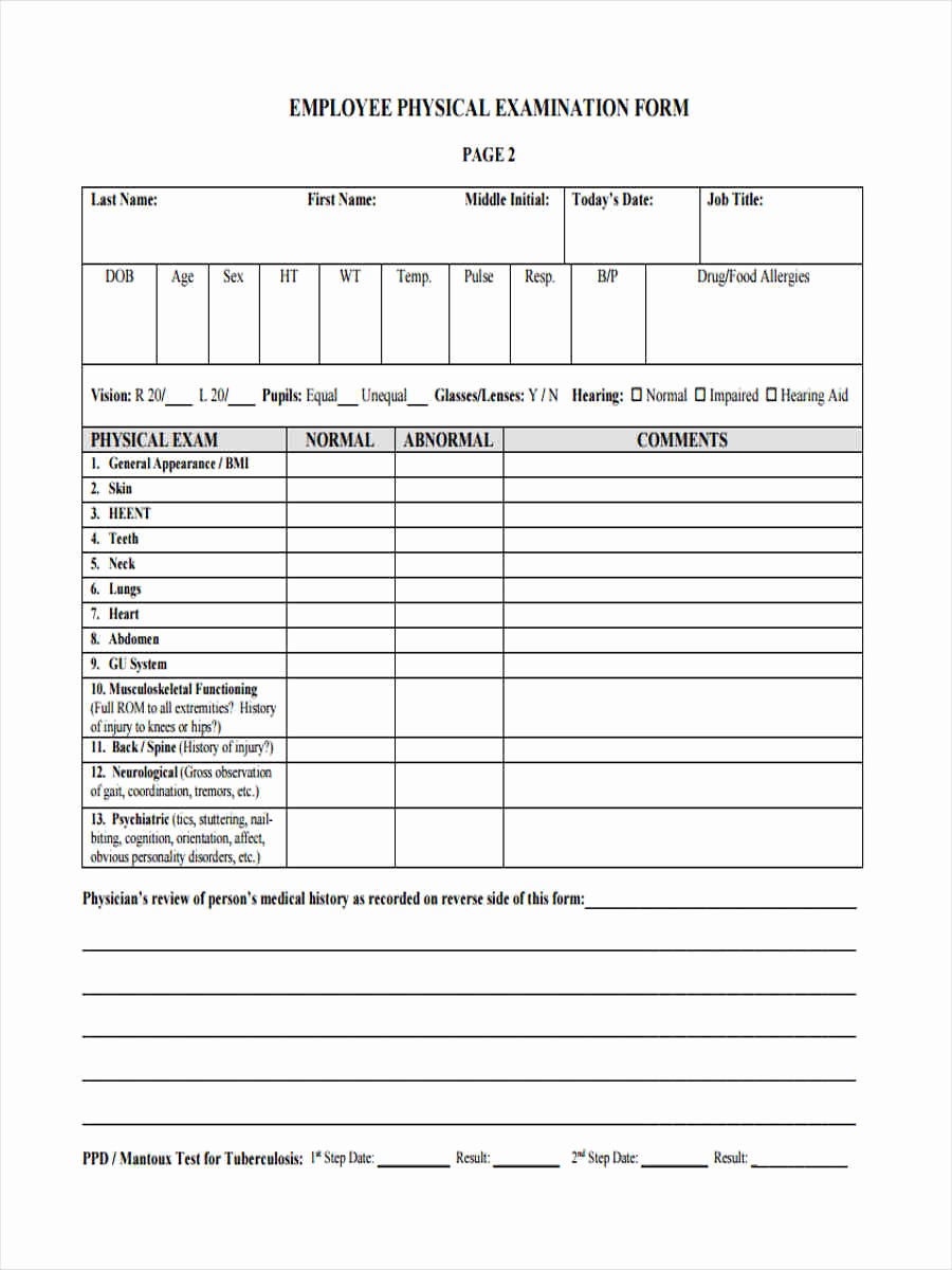 Medical Physical form for Employment Fresh Employee Physical form 5 Free Documents In Word Pdf