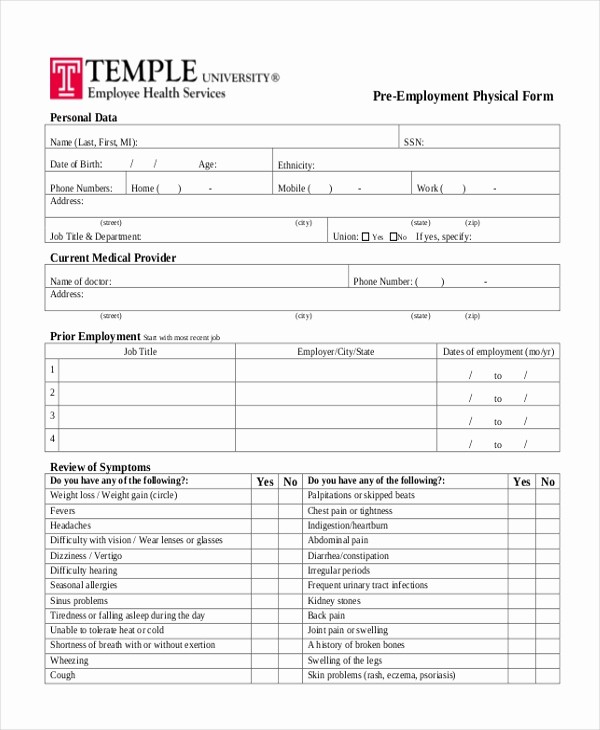 Medical Physical form for Employment New Sample Physical form 14 Free Documents In Doc Pdf