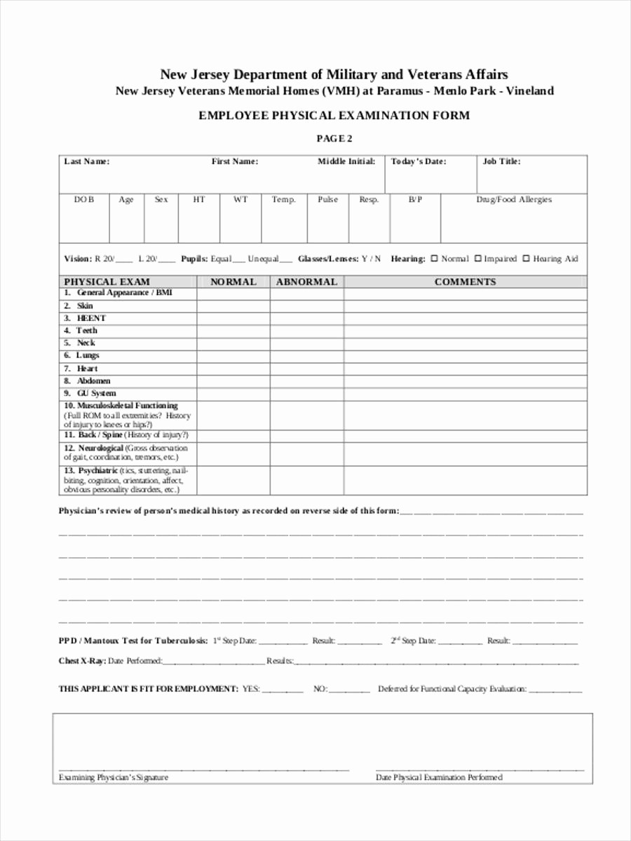 Medical Physical form for Employment Unique 5 Employment Physical form Sample Free Sample Example