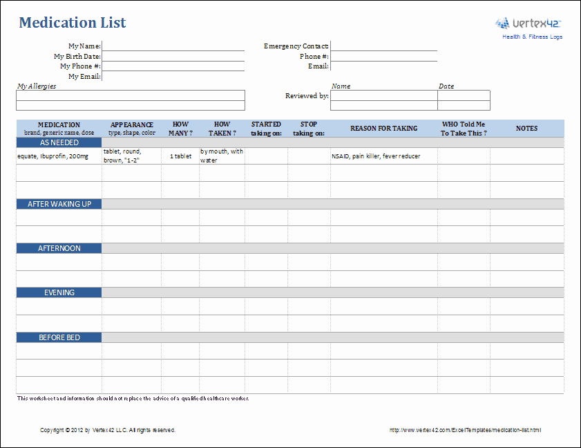 Medication Chart Template Free Download New Excel Templates