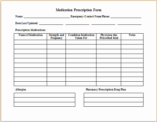 Medication Log Sheet for Patients Luxury Ms Word Medication Prescription form Template