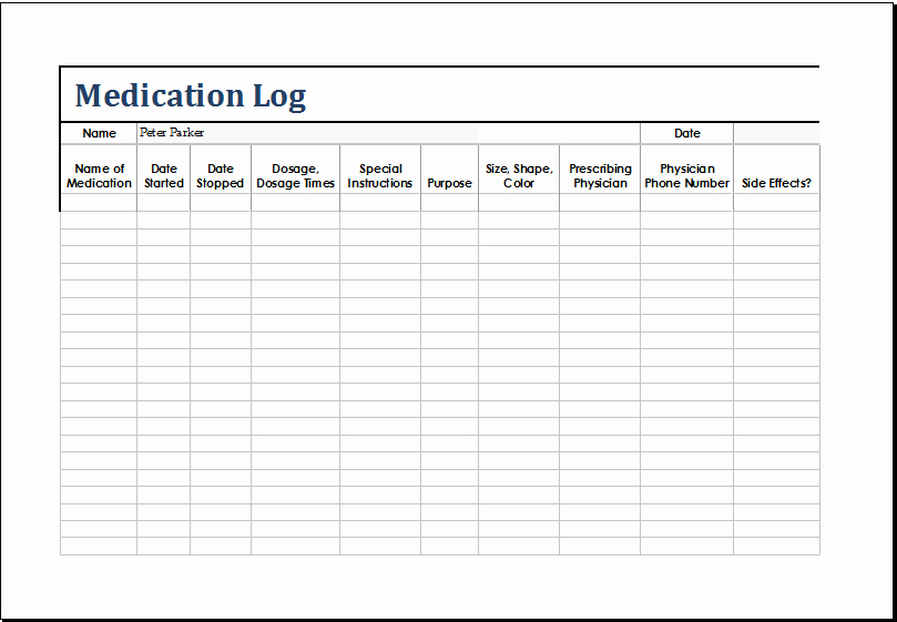 Medication Log Sheet for Patients Unique Ms Excel Patient Medication Log Template