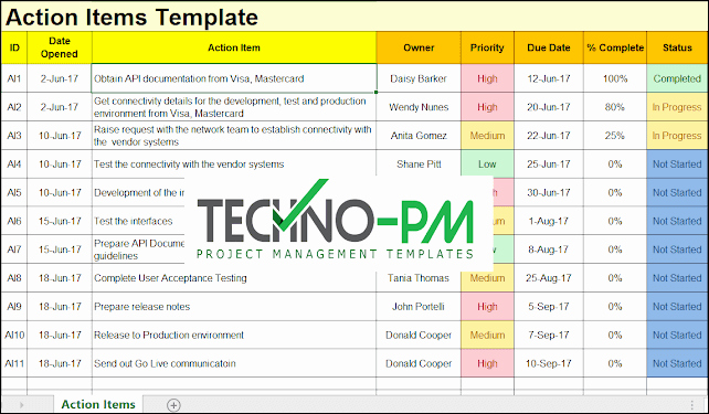 Meeting Action Items Tracker Excel Fresh Action Items Template for Excel Project Management Templates