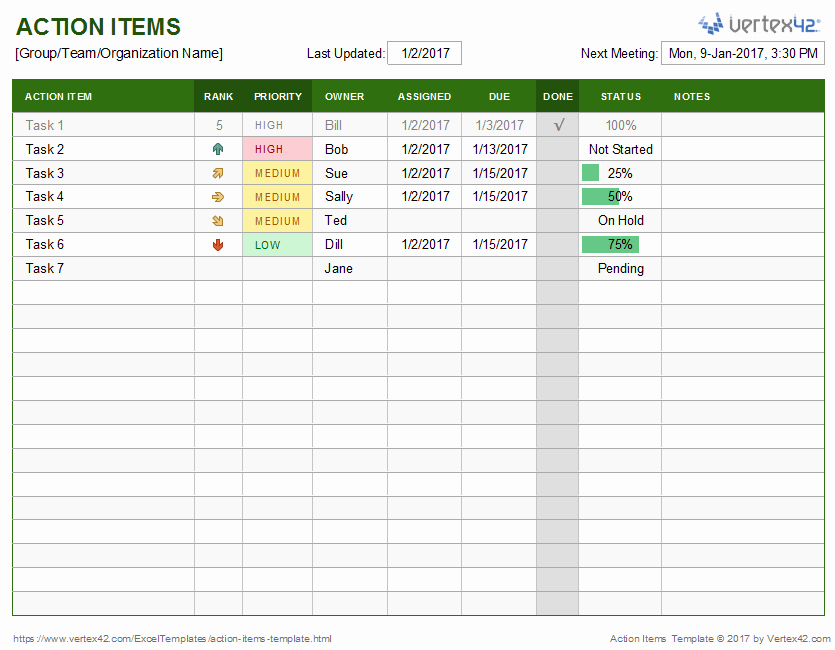 Meeting Action Items Tracker Excel Unique Action Items Template for Excel