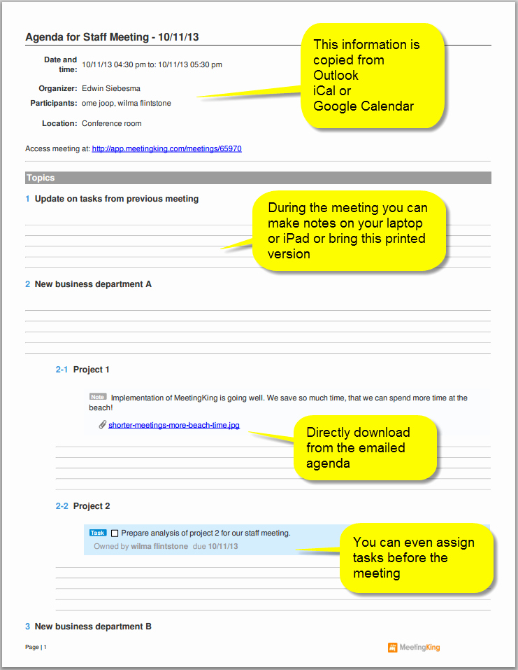 Meeting Agenda with Notes Template Awesome Sample Staff Meeting Agenda Template