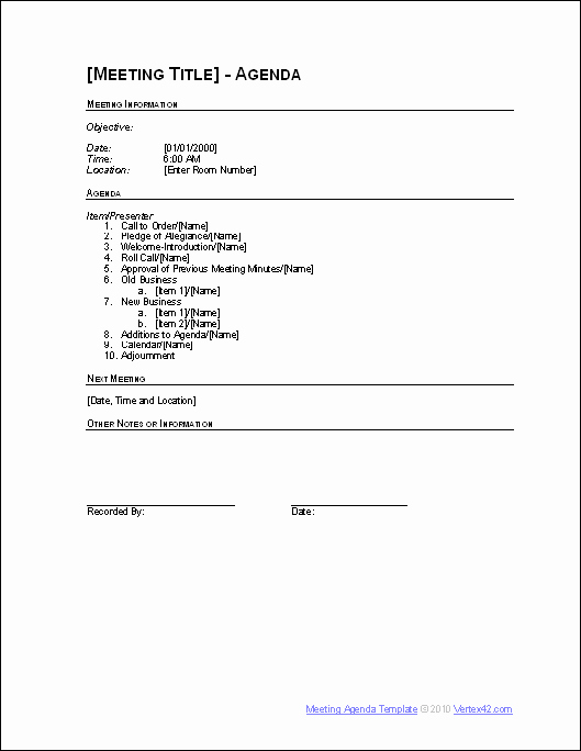 Meeting Agenda with Notes Template Beautiful Free Meeting Agenda Template