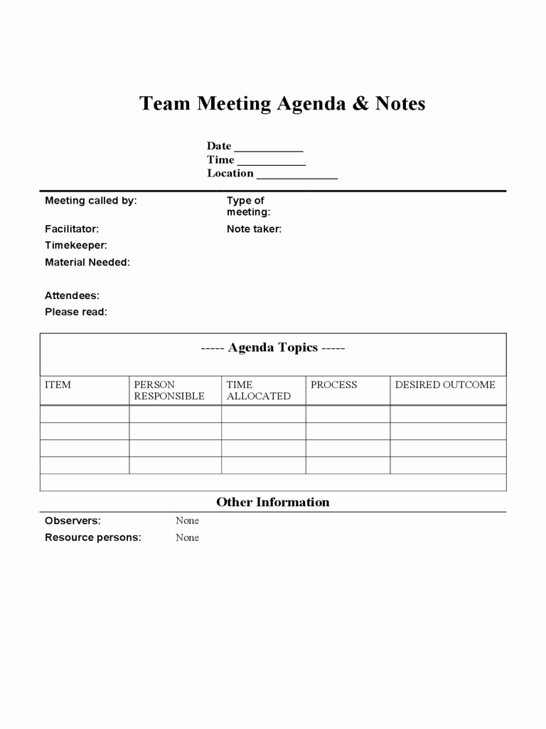 Meeting Agenda with Notes Template Fresh 2019 Team Meeting Agenda Template Fillable Printable