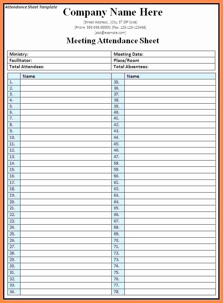 Meeting attendance Sheet Template Excel Awesome Sample attendance Chart Template Printable Sheet