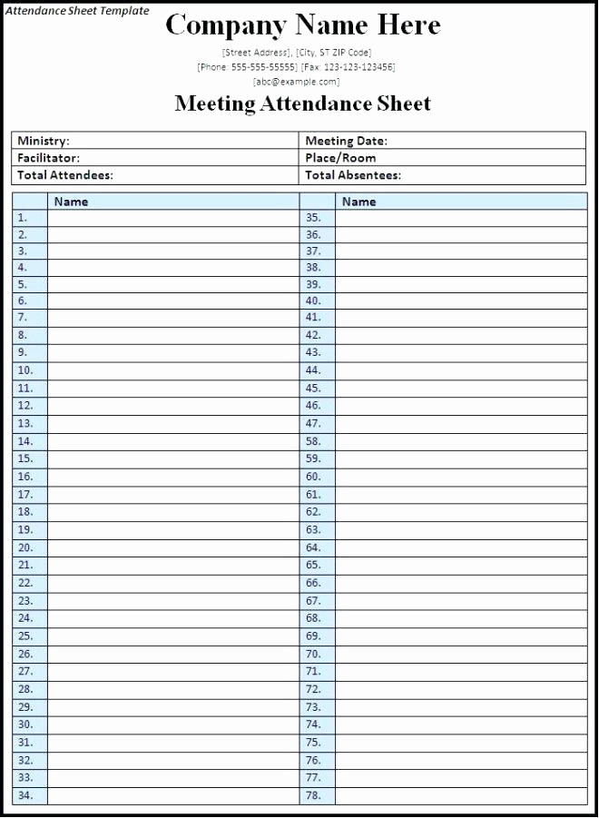 Meeting attendance Sheet Template Excel Best Of Meeting Sign In Sheet Template attendance Register Excel