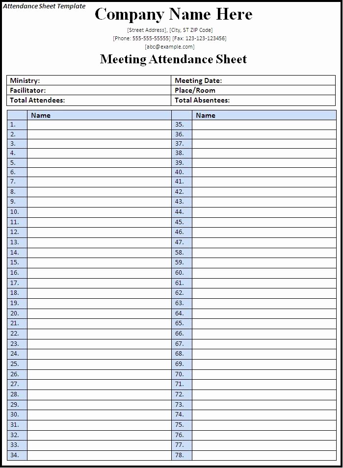perfect meeting attendance sheet template example in excel with editable pany name and blank detail information