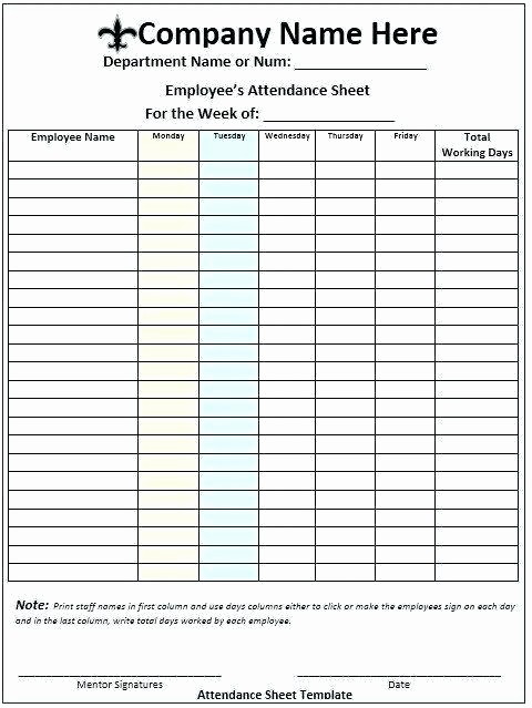 Meeting attendance Sheet Template Excel Inspirational Printable attendance Sheet Template Blank Chart Sheets