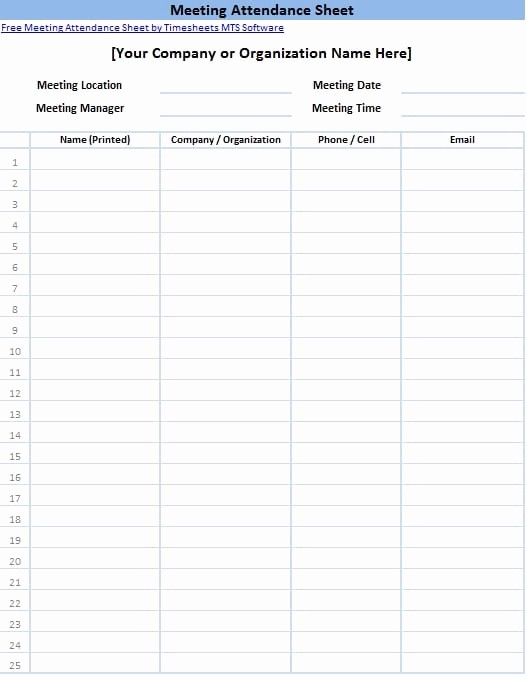 Meeting attendance Sign In Sheet Elegant 6 Free attendance List Templates Excel Pdf formats