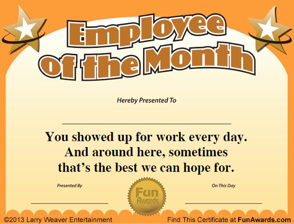 Member Of the Month Certificate Best Of Employee Of the Month Certificate Free Funny Award Template