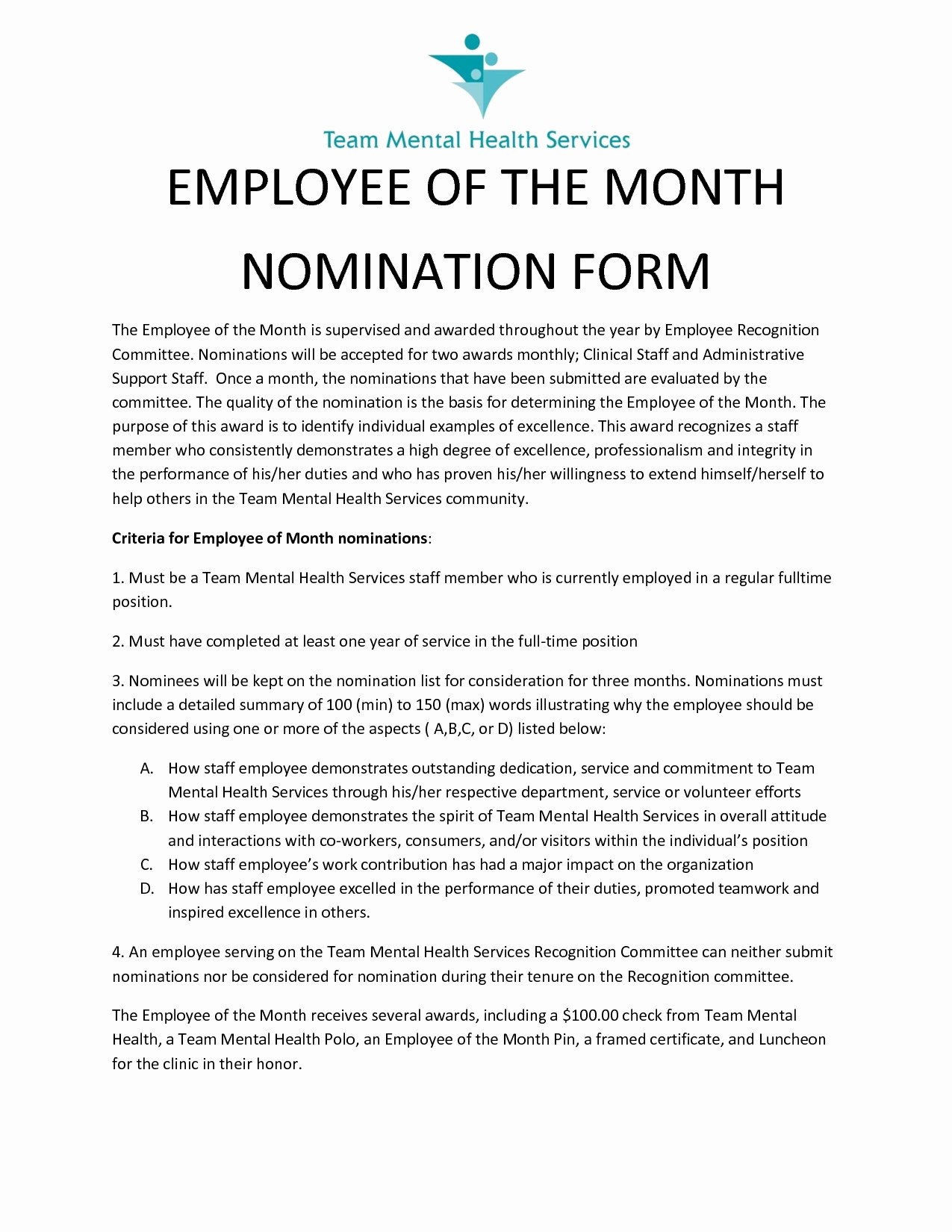 Member Of the Month Certificate Elegant Employee Employee the Month Nomination form