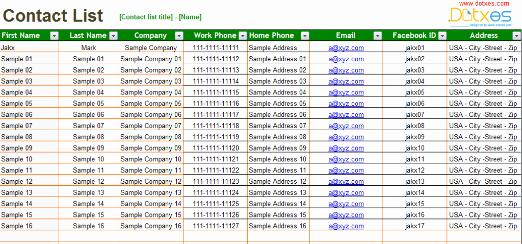 Microsoft Excel Address Book Template Lovely Basic Contact List Template Dotxes